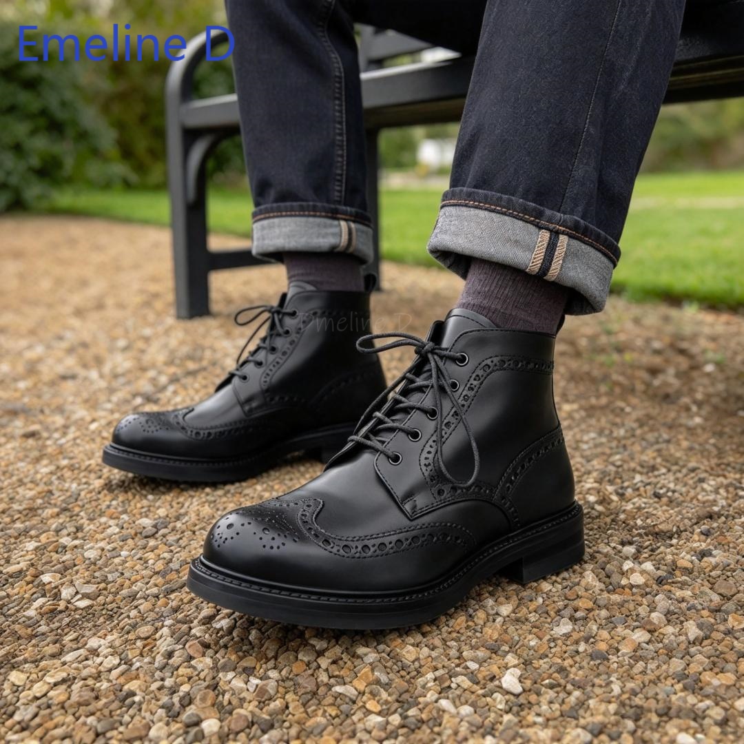 Men Brogue Ankle Boots Genuine - Formal Men Daily Wear Footwear review and price